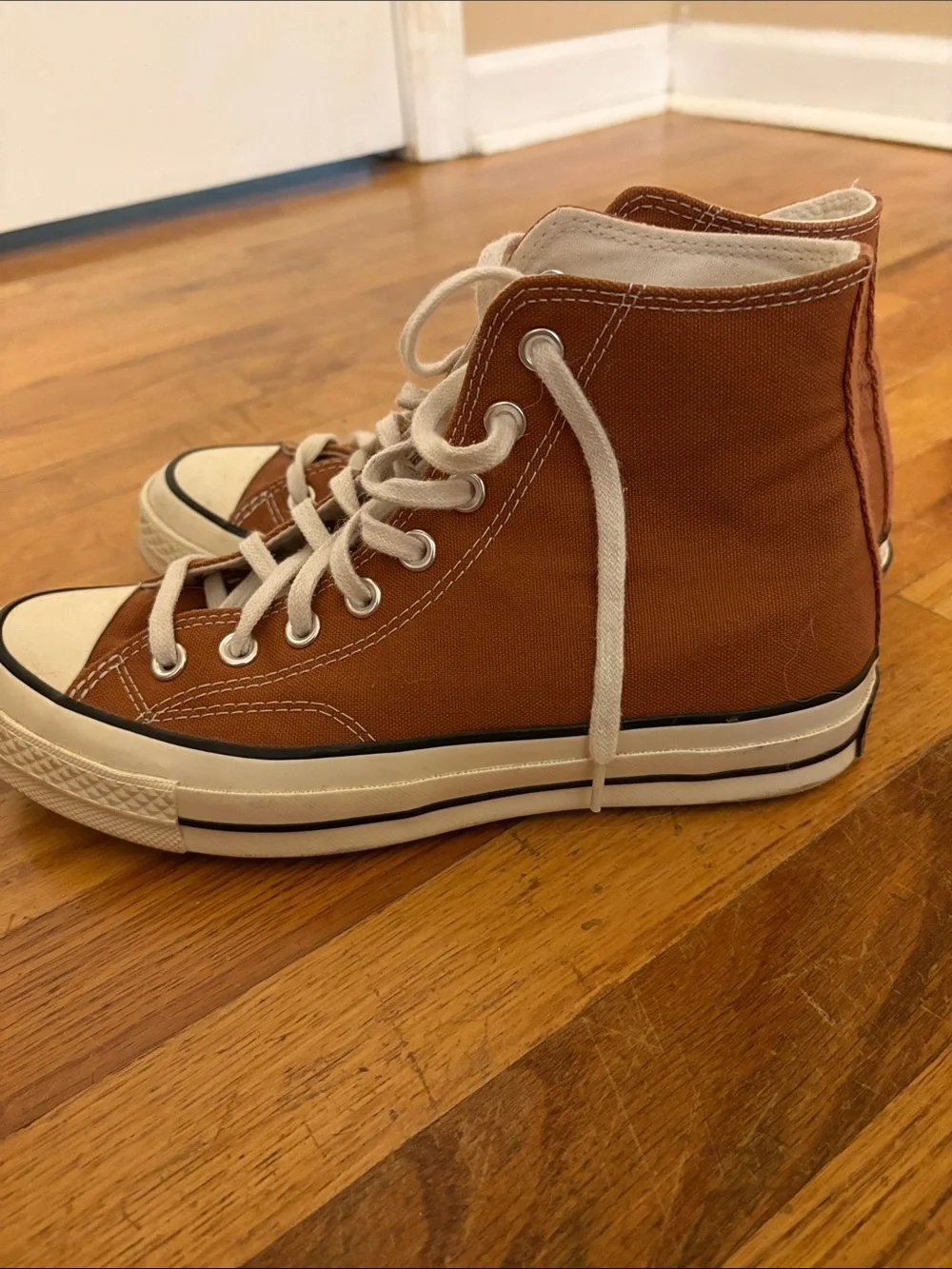 Converse High Top Sneakers Brown with White Trim - Picture 2 of 3
